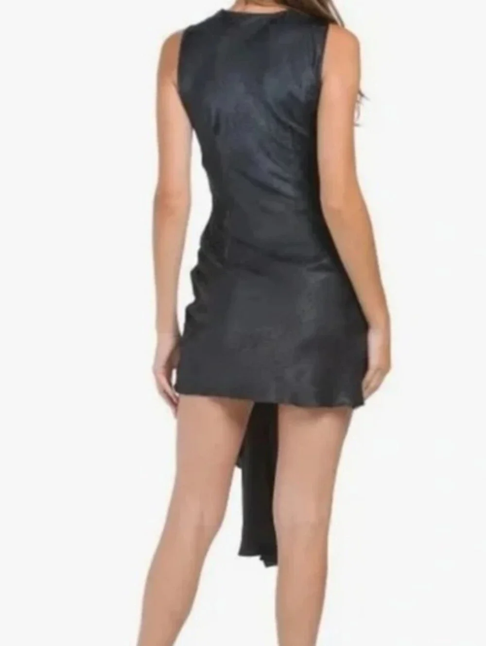 Torn By Ronny Kobo Black Draped Cascade Mini Dress Asymmetrical Ruffle Sz Large - Picture 8 of 9